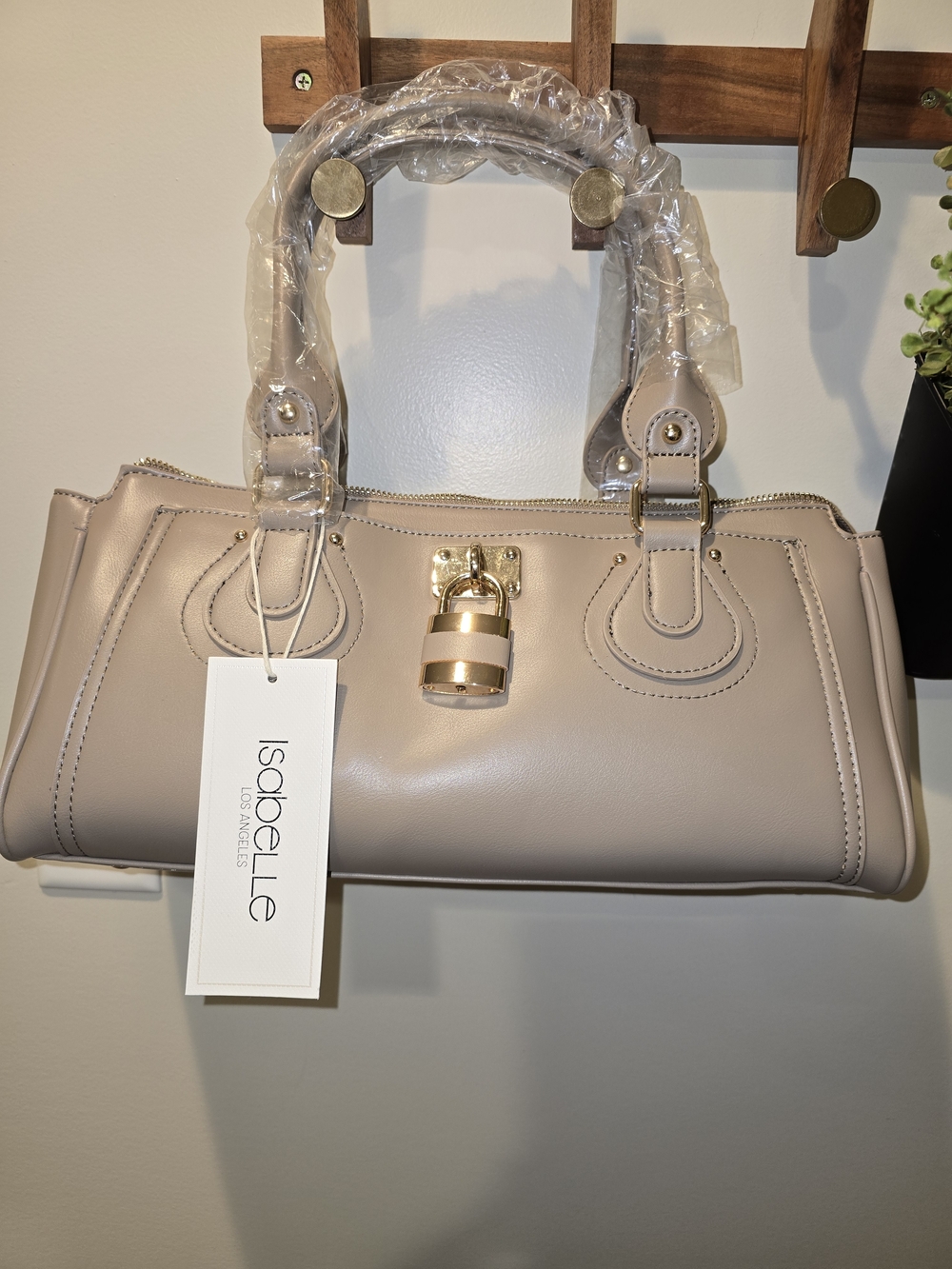 🎀 Ello Taupe Vegan Leather Lock-Accent Satchel